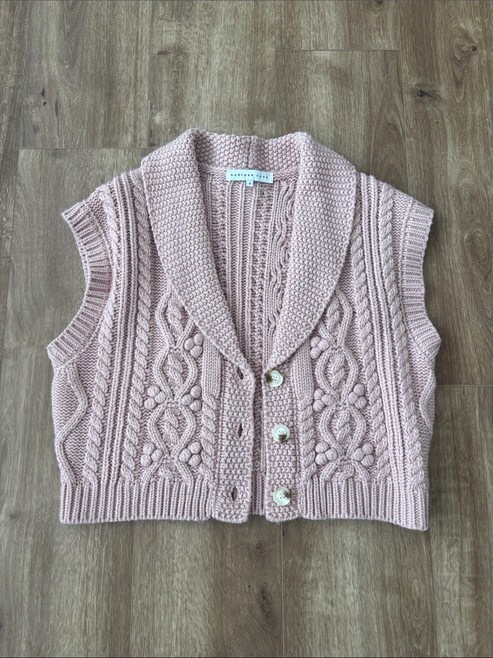 Chunky Knit Shawl Collar Button-Front Sweater Vest - Blush Pink by endless rose